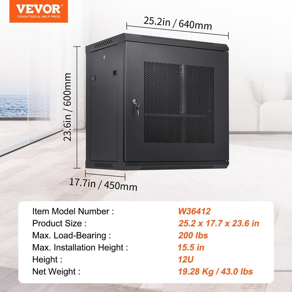 VEVOR Wall Mount Network 15.5'' Deep Server Cabinet Server Rack Cabinet Enclosure