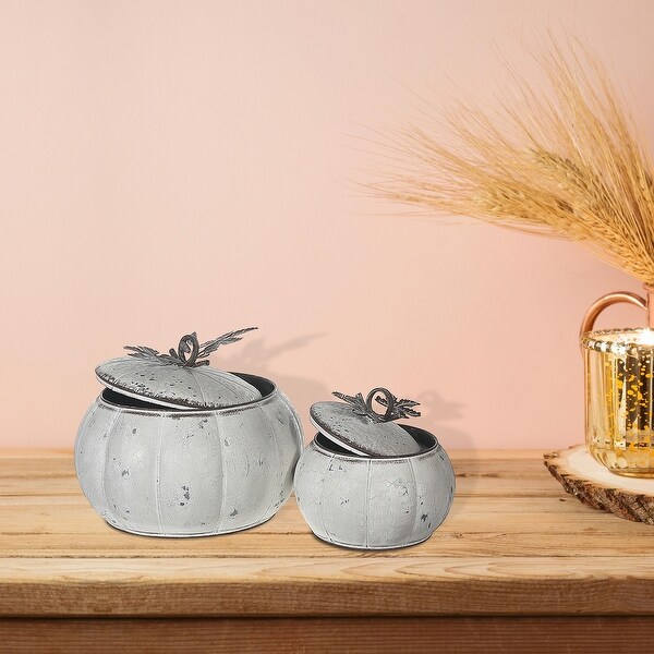 Metal White Pumpkin Jar With Lid Set Of 2