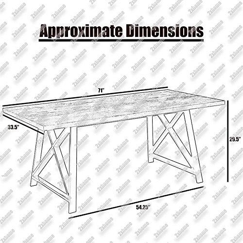 2xhome Dark Wood Industrial Mid Century Modern Steel Frame Metal Leg Dining Table Kitchen Home Commercial 71