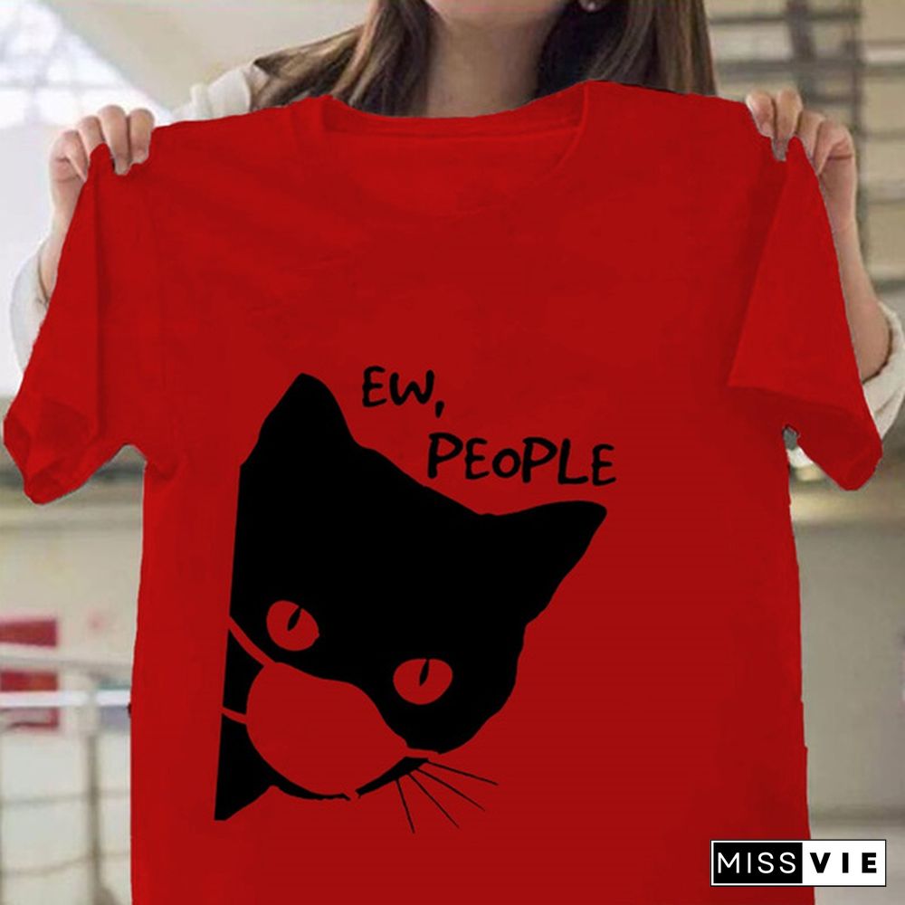 Women Graphic Cat Funny Face Animal Fashion Short Sleeve Spring Summer Cartoon Print Female Clothes Tops Tees Tshirt T-Shirt