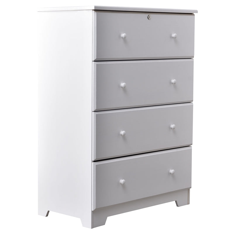 Pemberly Row Modern Solid Pine Wood 4 Drawer Chest Dresser in White