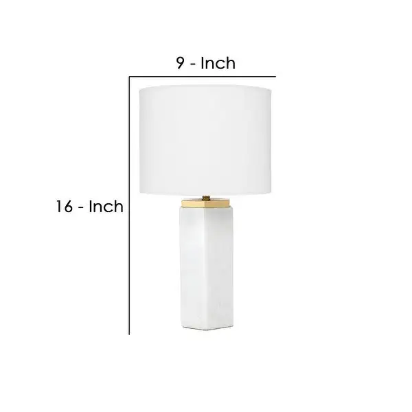 Table Lamp with Hexagonal Marble body and Fabric Shade，White