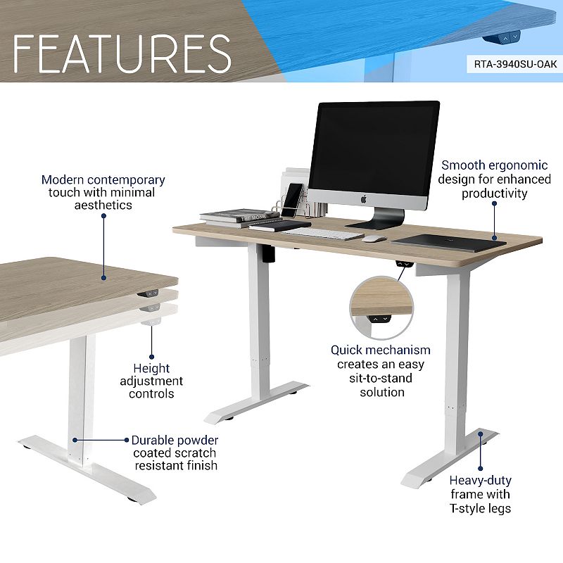 Techni Mobili Oak Finish Adjustable Sit to Stand Desk