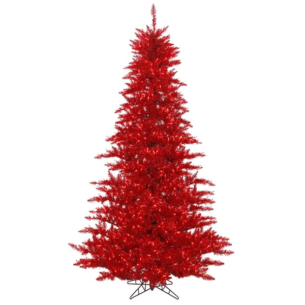 Vickerman 7.5' Tinsel Red Fir Artificial Christmas Tree，Red Duralit LED Lights