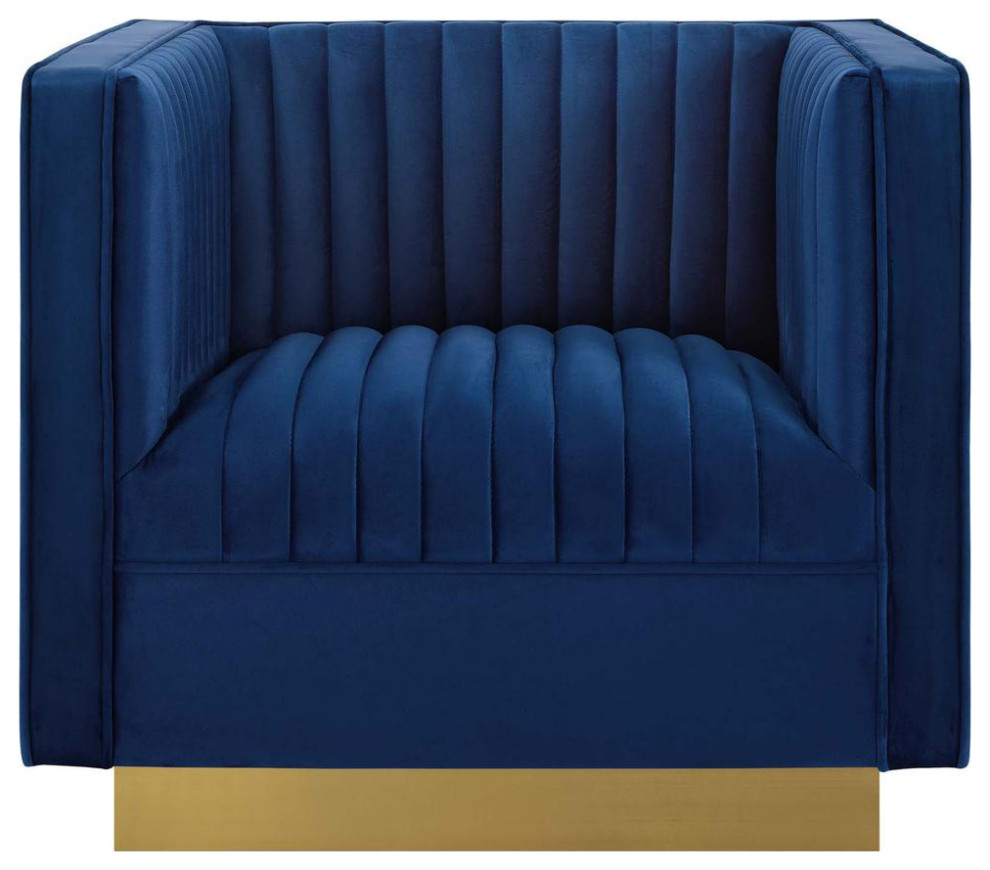 Sanguine Vertical Channel Tufted Accent Performance Velvet Armchair   Navy...   Contemporary   Armchairs And Accent Chairs   by Homesquare  Houzz