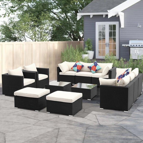 Zenova 12 Pcs Outdoor Patio Rattan Sofa Sectional Set - Overstock - 33151505