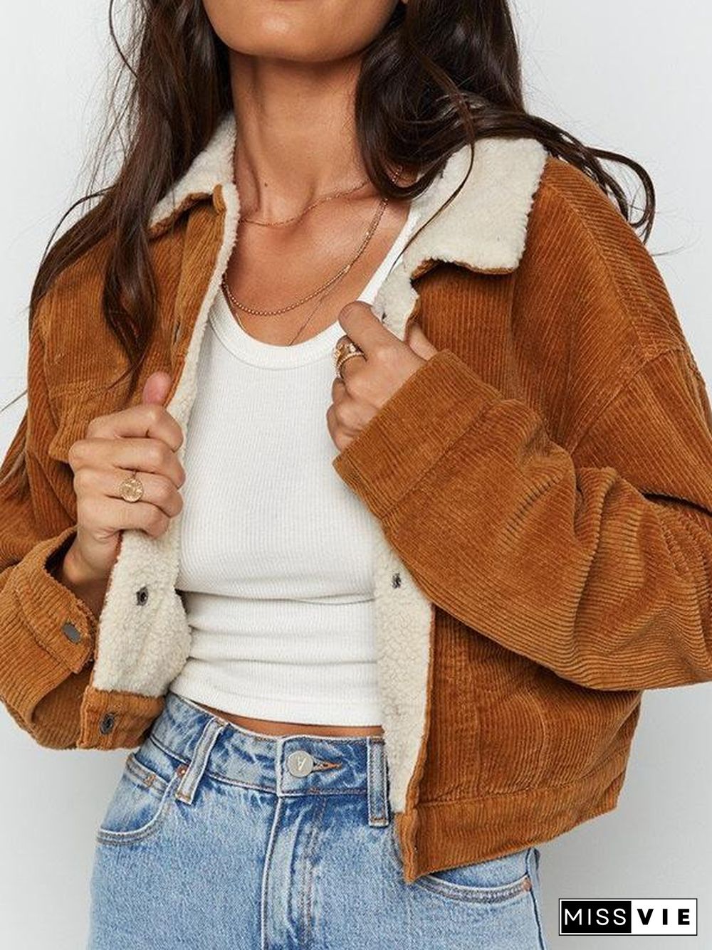 Short Brown Women Corduroy Coat