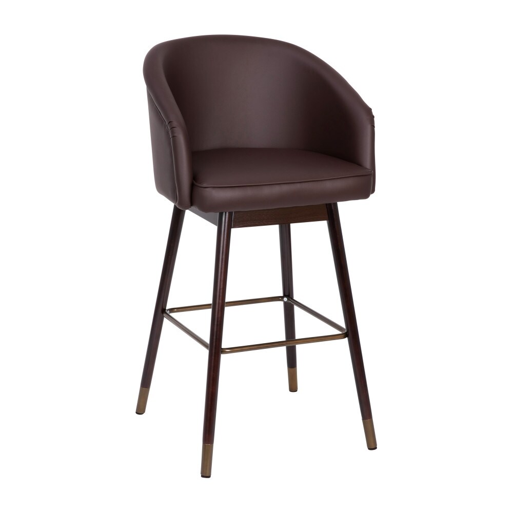 Upholstered Bar Stool with Wooden Legs