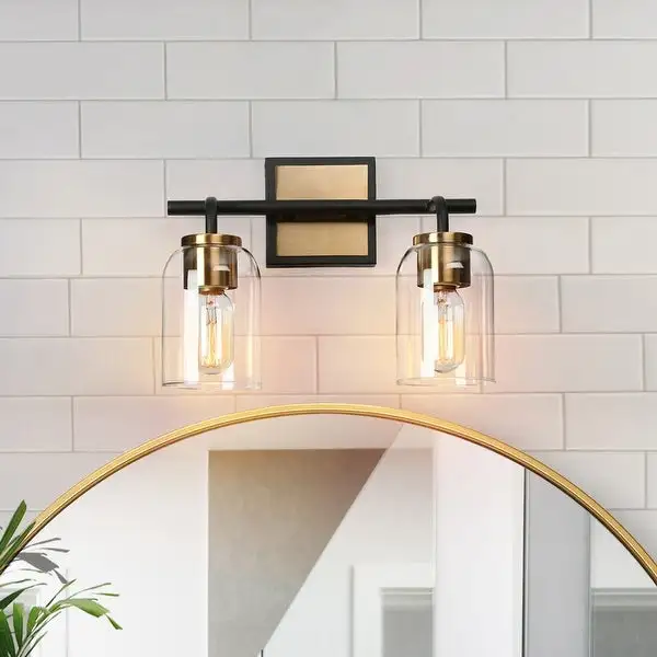 Modern Farmhouse Bathroom Vanity Light Black Gold Cylinder Glass Wall Sconce