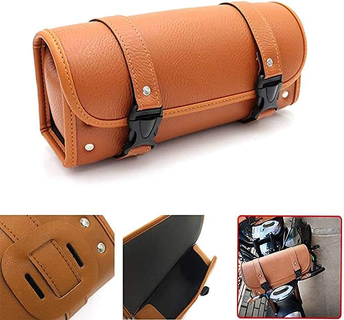 Waterproof Leather Bike Side Universal Motorcycle Easy to Open Round Bike Tool Bag  Tool Holder Bag  Capacity 0.8 gal (3 L)