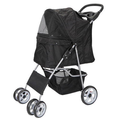 Dog Car Stroller Pet Travel Carriage 4 Wheeler With Foldable Carrier Cart And Cup Holder