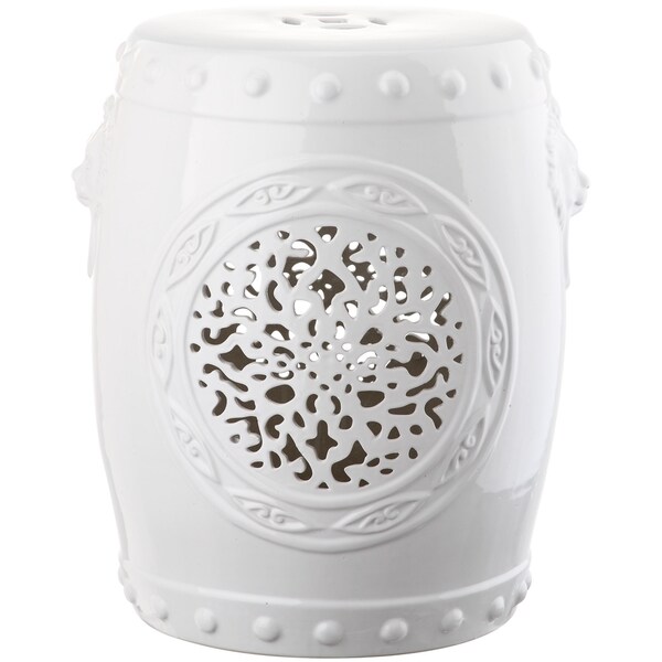 SAFAVIEH Flower White Drum Ceramic Decorative Garden Stool