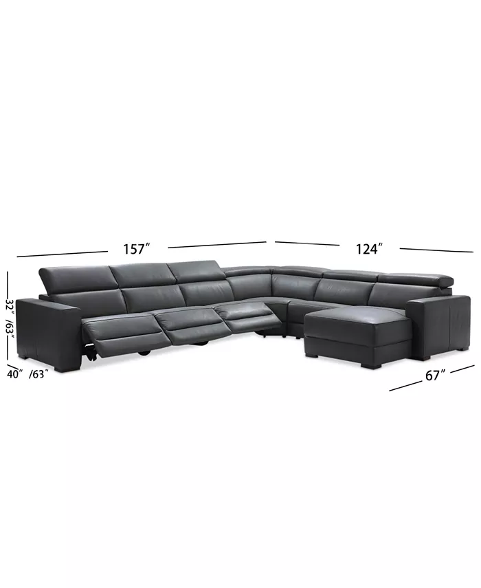 Furniture Nevio 6-pc Leather Sectional Sofa with Chaise 3 Power Recliners and Articulating Headrests