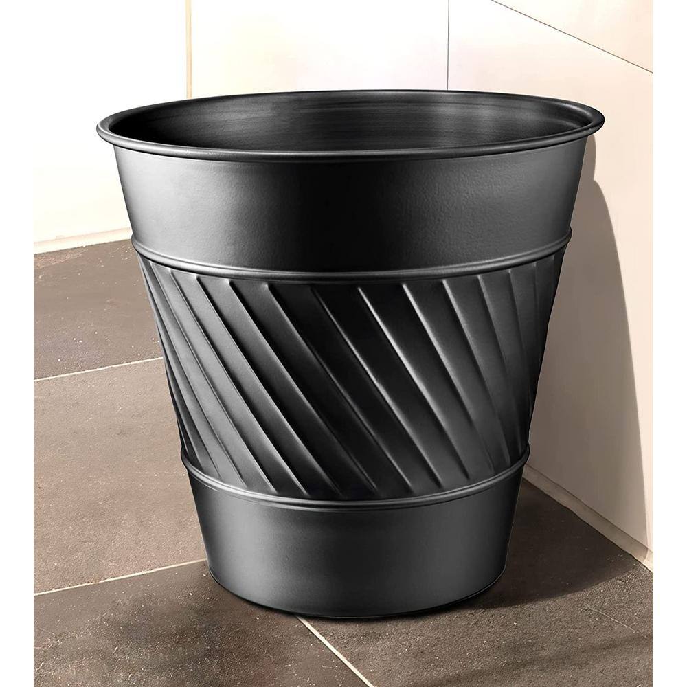 Monarch Abode Handcrafted Crest and Wave Embossed Metal Wastebasket (Black) 39128