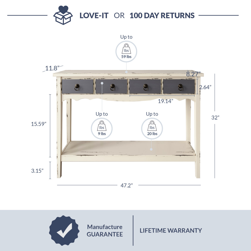 Freestanding Drawer Storage Console Table  Antique White   Farmhouse   Console Tables   by OneBigOutlet  Houzz