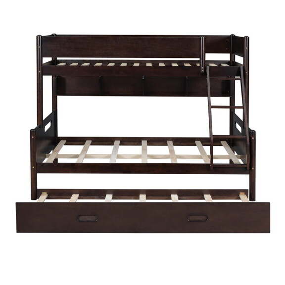 Wood Twin over Full Bunk Bed with Storage Shelves ...