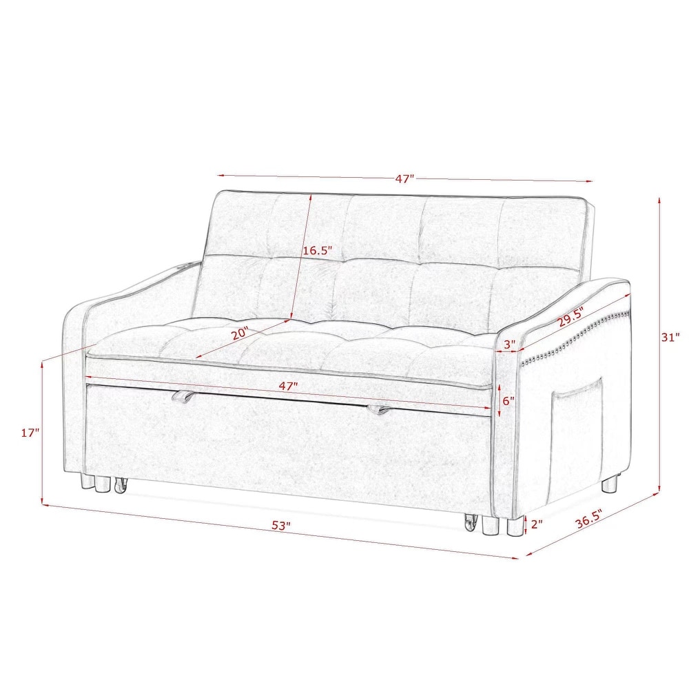 Loveseat Convertible Sleeper Futon Bed w/ Pull Out Sleep Daybed   USB Ports