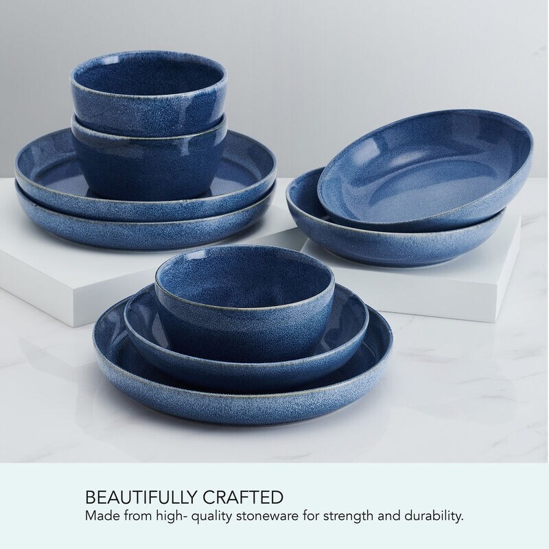 Mikasa Huxley Blue 9PC Dinner Bowl Set  Service for 3