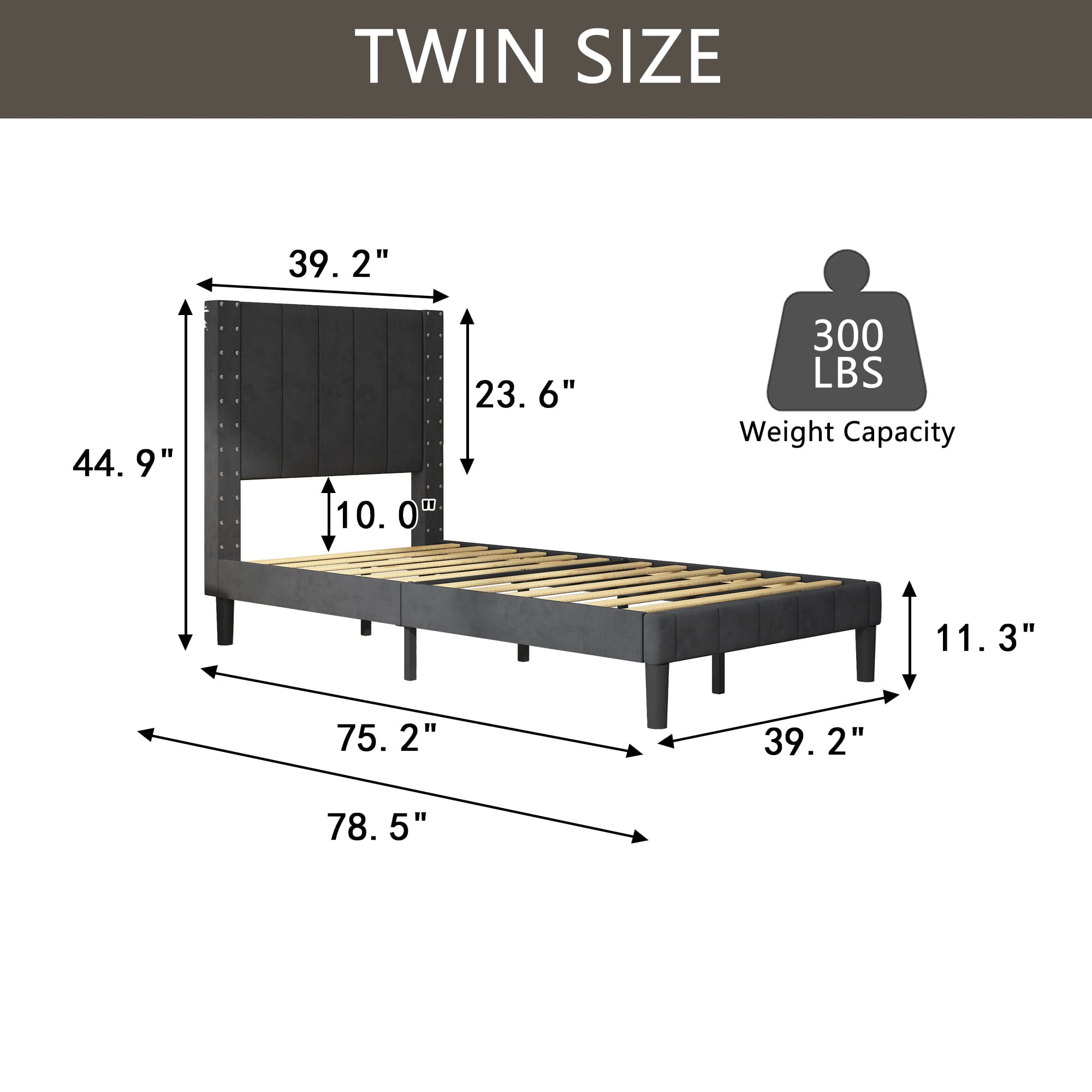 uhomepro Modern Upholstered Platform Twin Bed Frame with Headboard, Heavy Duty Black Twin Bed Frame with Wood Slat Support, Mattress Foundation for Adults Kids, No Box Spring Needed