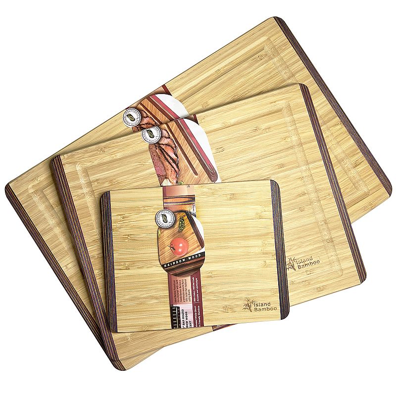 Island Bamboo Pakkawaood Cutting Board Gift Set of 3， Rainbow