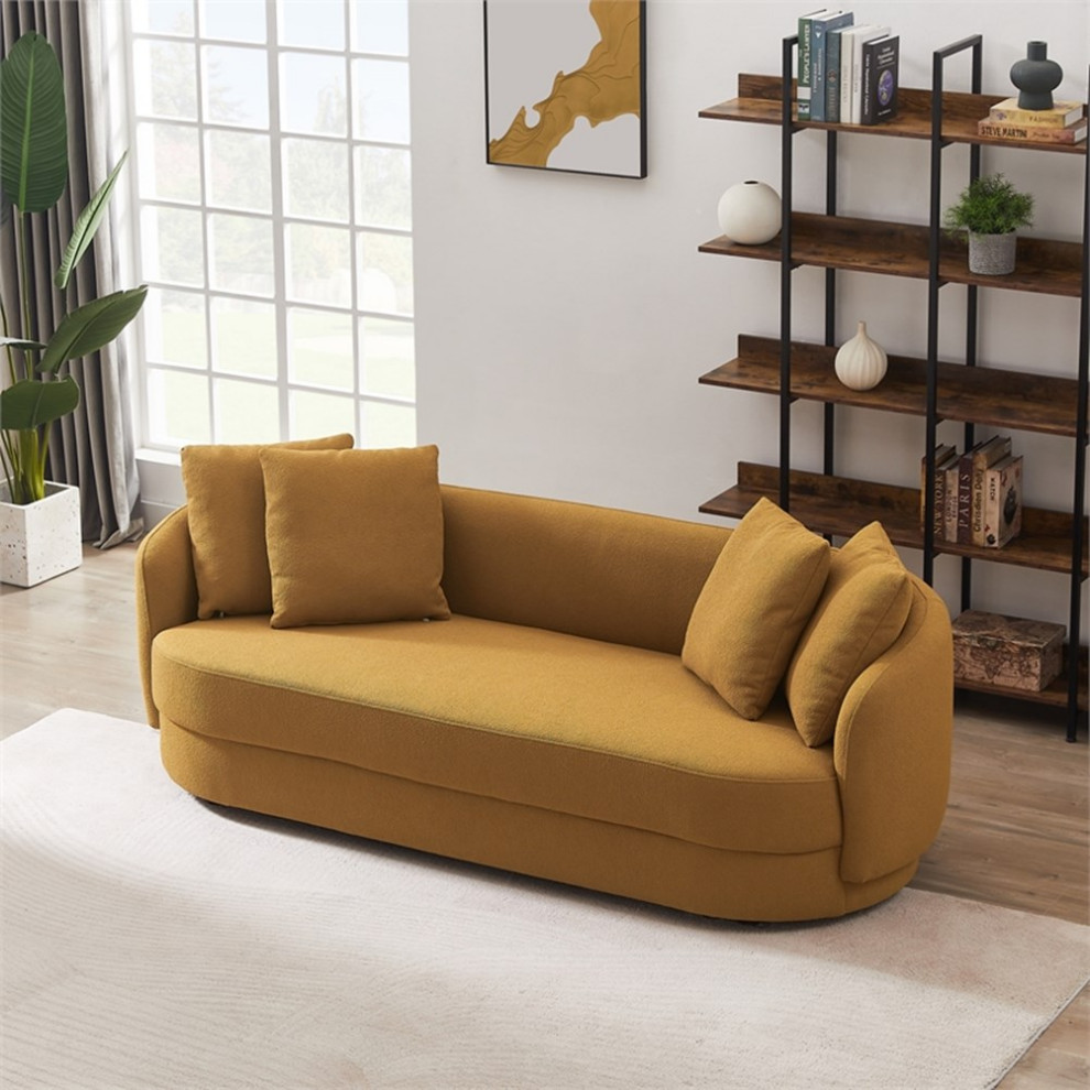 Perten Japandi Mid Century  Living Room Dark Yellow Fabric Sofa   Contemporary   Sofas   by Homesquare  Houzz