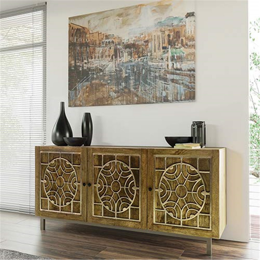 Rustic Console Table  Mango Wood Construction With Golden Hand Carved Detail   Rustic   Console Tables   by Decor Love  Houzz