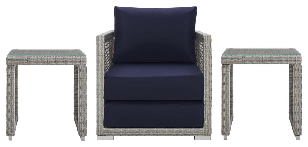 Aura 3 Piece Outdoor Patio Wicker Rattan Set   Tropical   Outdoor Dining Sets   by PARMA HOME  Houzz