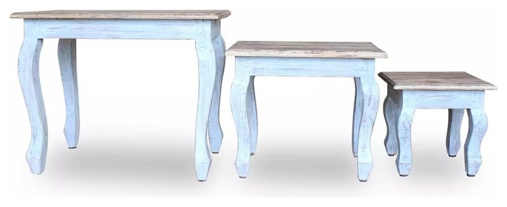 vidaXL Nest of Tables 3 Piece Coffee Table Side Table Solid Wood Reclaimed   French Country   Coffee Table Sets   by VirVentures  Houzz