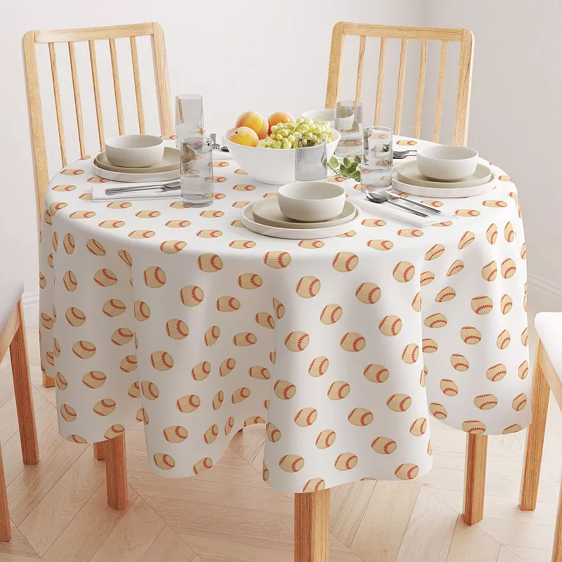 Round Tablecloth， 100% Polyester， 70 Round， Baseballs