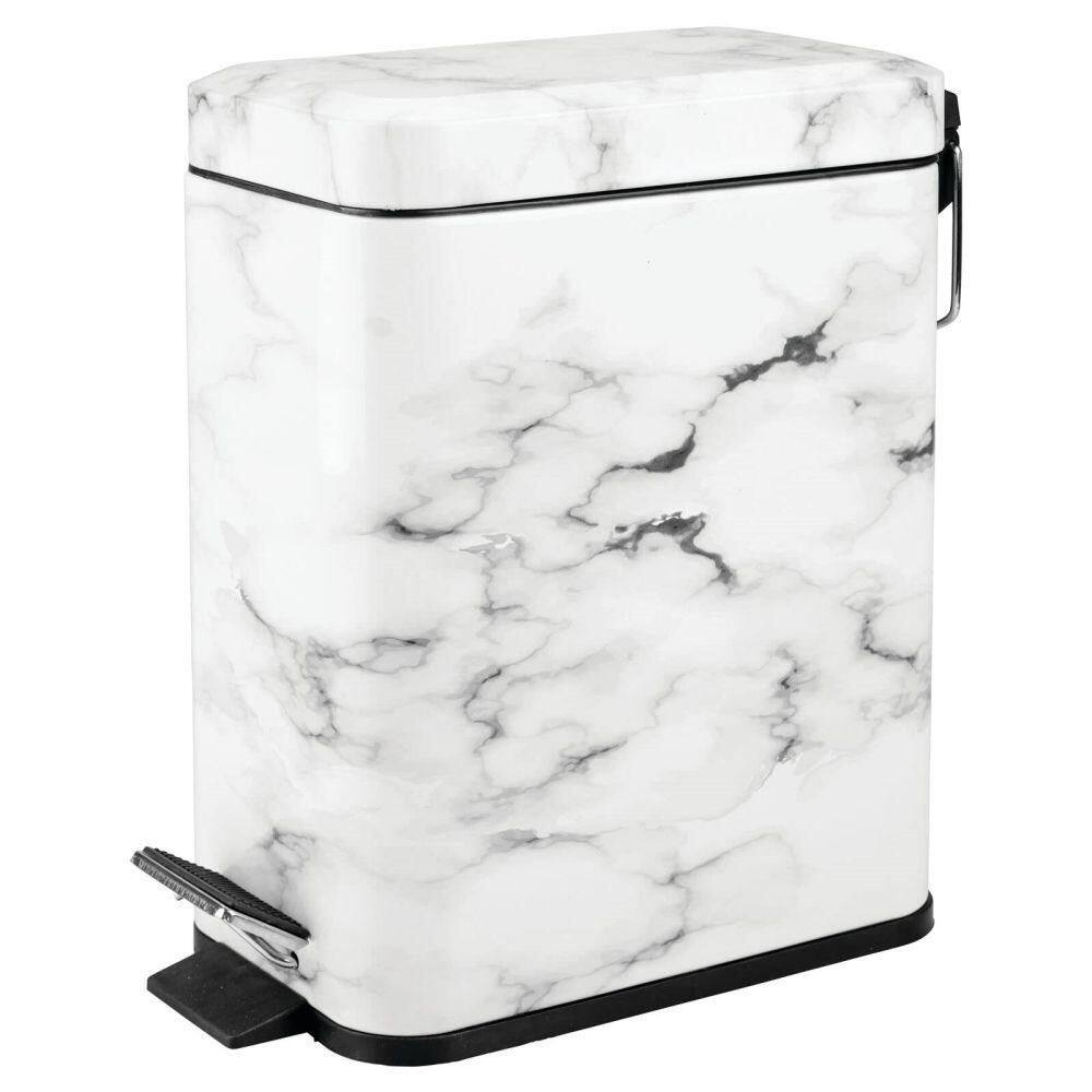 Dracelo Small Modern 1.3 Gal. Rectangle Metal Lidded Step Trash Can in. White Marble B07NQLTV4S