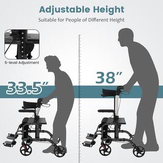 Costway 4-Wheel Folding Rollator Walker with Seat and 8 in. Wheels Supports up to 300 lbs. in Black JH10001BK