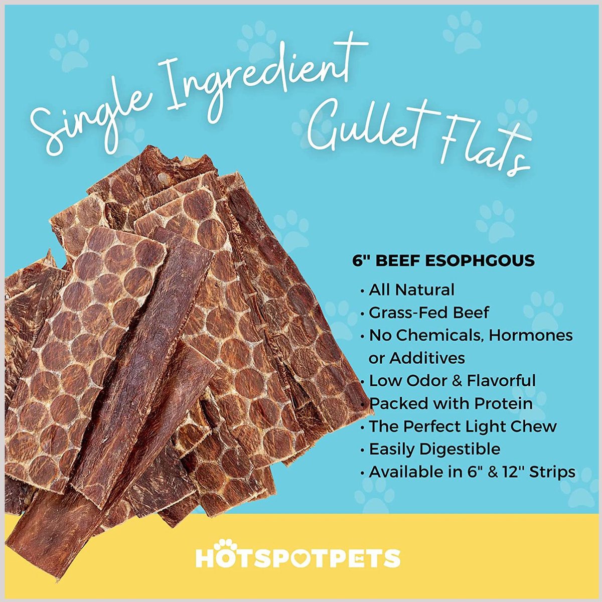 HOTSPOT PETS Flat Beef Gullet Dog Chew Treats， 6-in