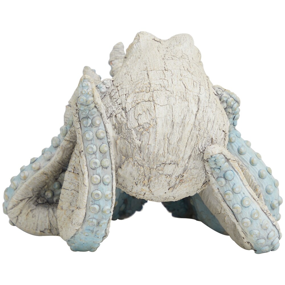 Beige Resin Textured Octopus Sculpture with Light Blue Tentacles