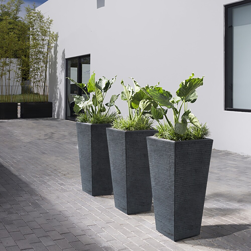 1 piece Stone Grey MgO Textured Tall Tapered Square Planter   18.5\