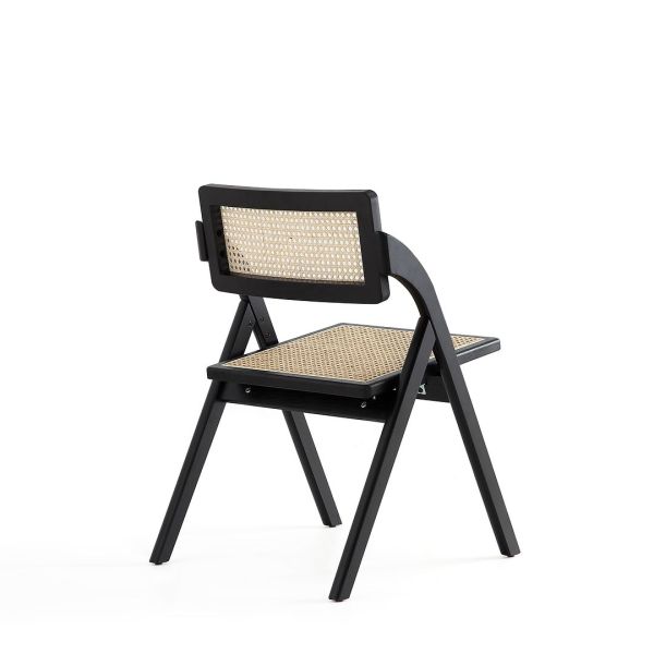 Lambinet Folding Dining Chair in Black and Natural Cane - Set of 2