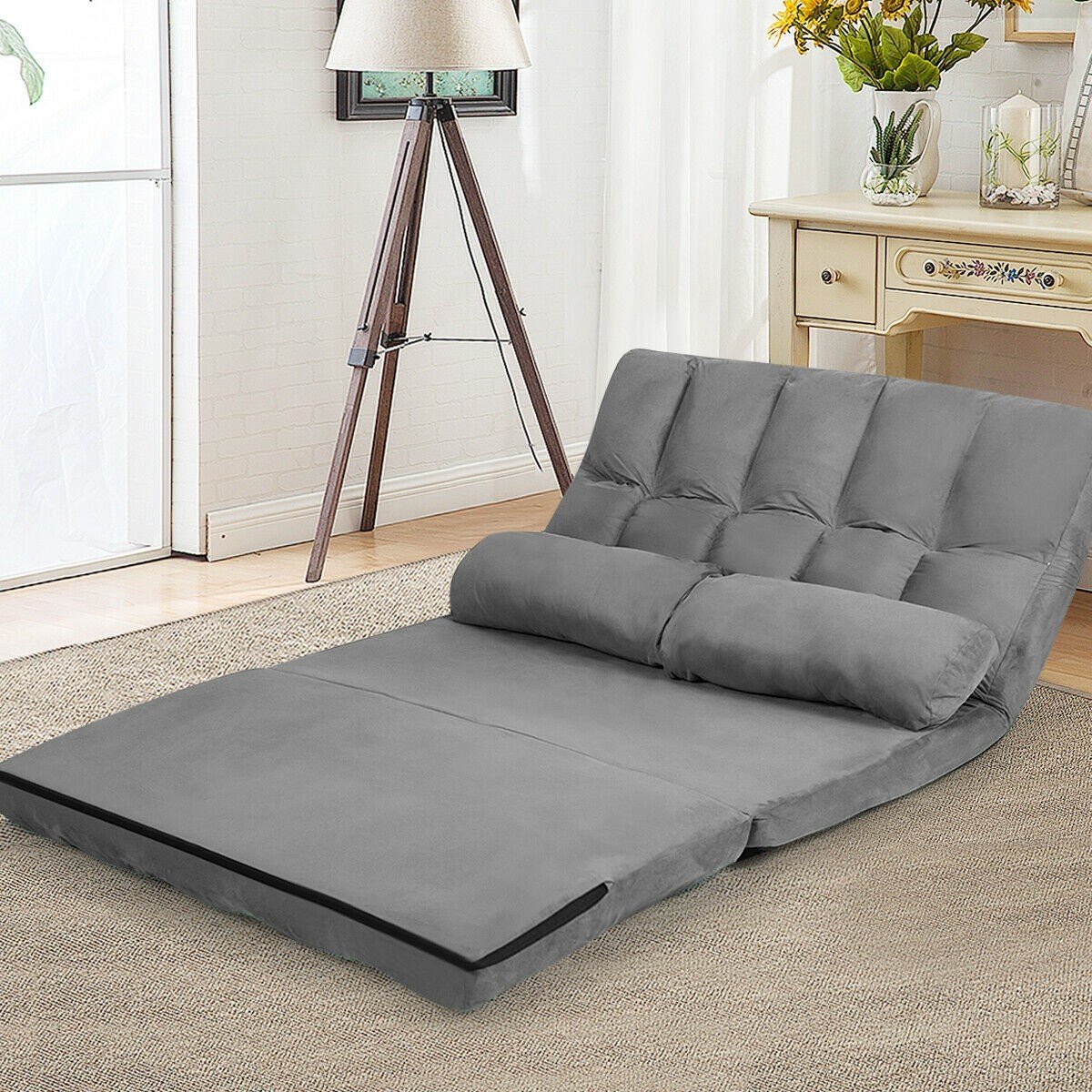 Adjustable Floor Sofa, Foldable Lazy Sofa Sleeper Bed 6-Position Adjustable,2 Pillows