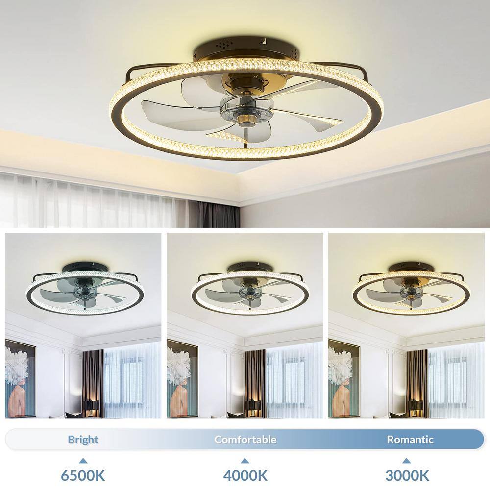 FANNEHONNE 20 in. Intergrated LED Indoor Black Ring Low Profile Ceiling Fans with Lights and Remote for Bedroom SF0004