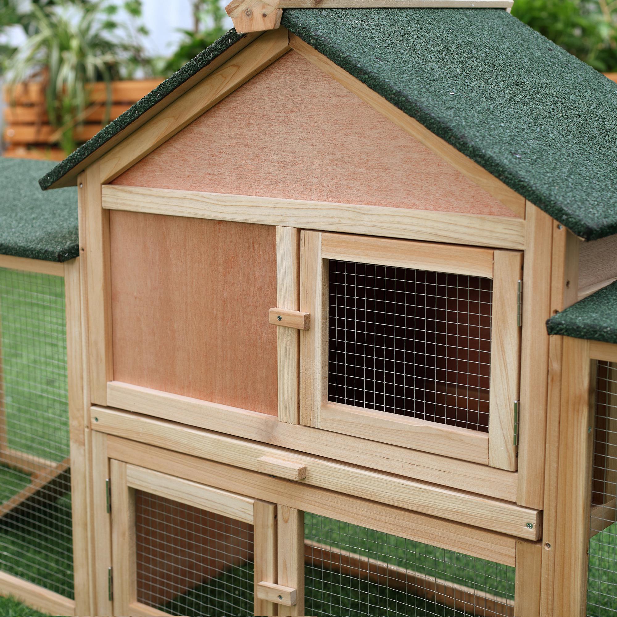 Pawhut Rabbit Hutch with Run Area Ladder Removable Tray， 83