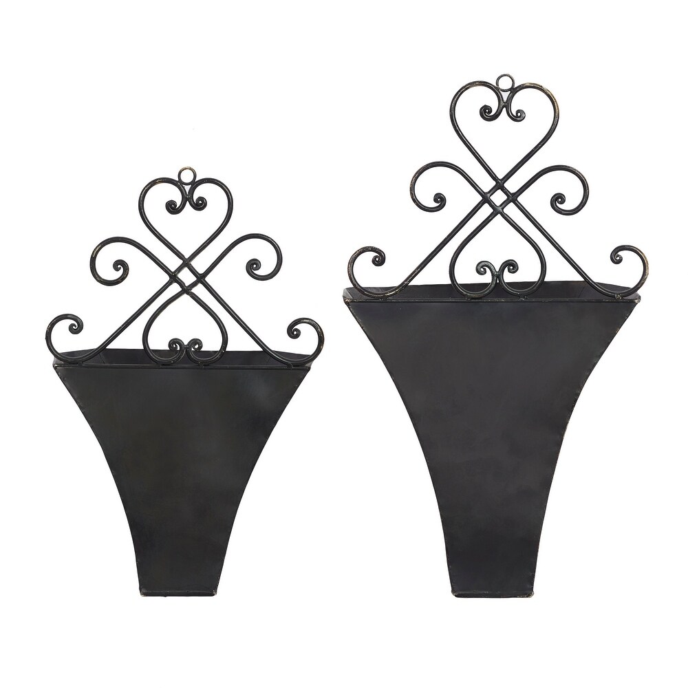 Brown Metal Indoor Outdoor Hanging Scroll Wall Planter (Set of 2)   S/2 22\