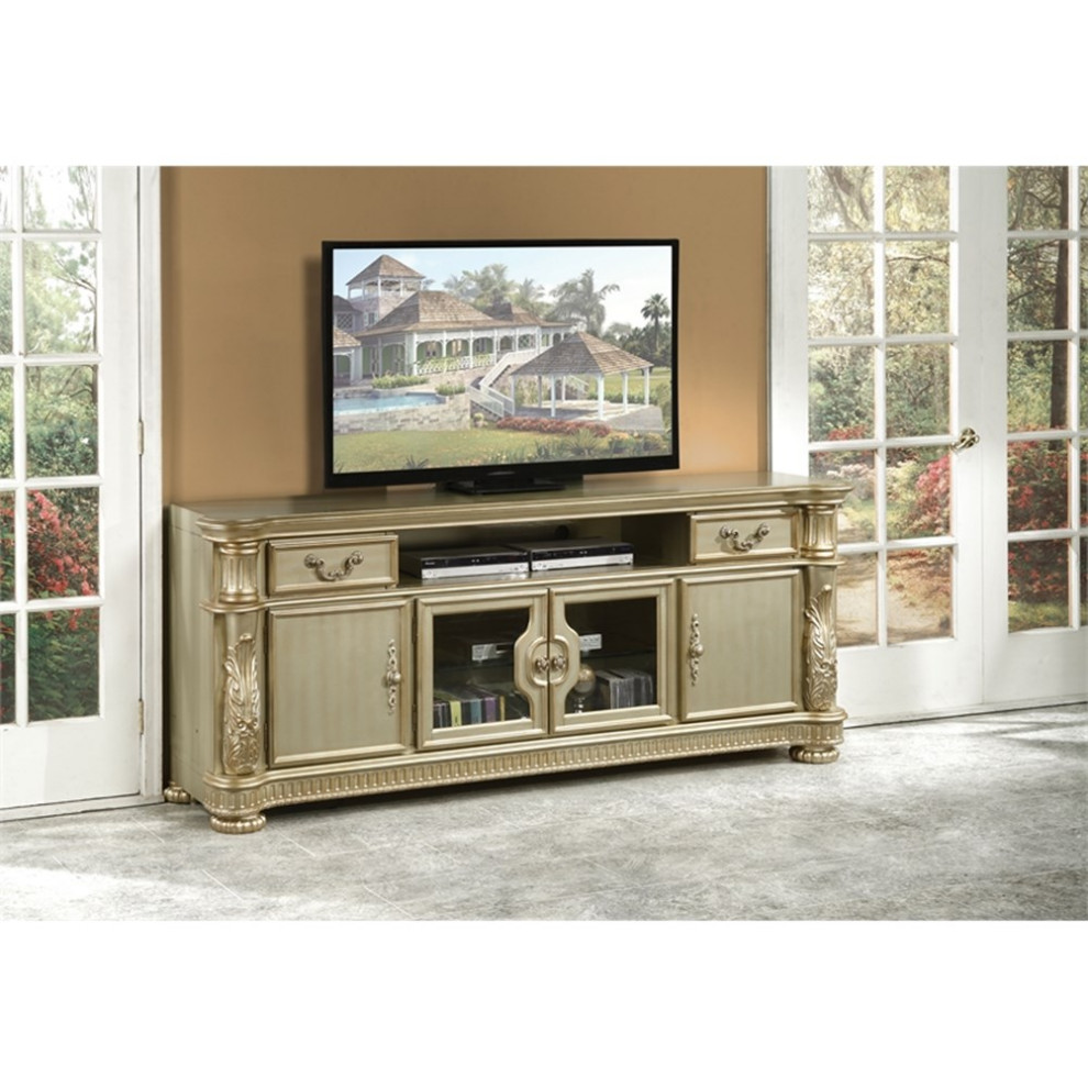 ACME Vendome II Wooden TV Stand in Gold Patina and Bone   Victorian   Entertainment Centers And Tv Stands   by Homesquare  Houzz