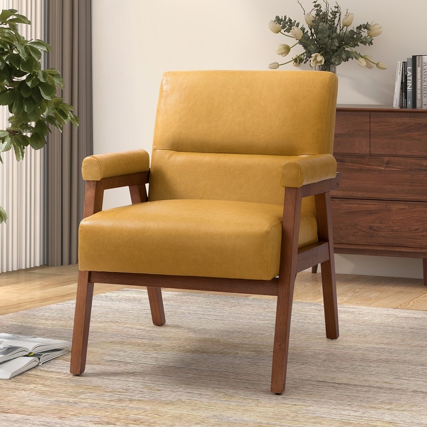 Philipp Mid-century Modern Leather Armchair with Tufted Design by HULALA HOME