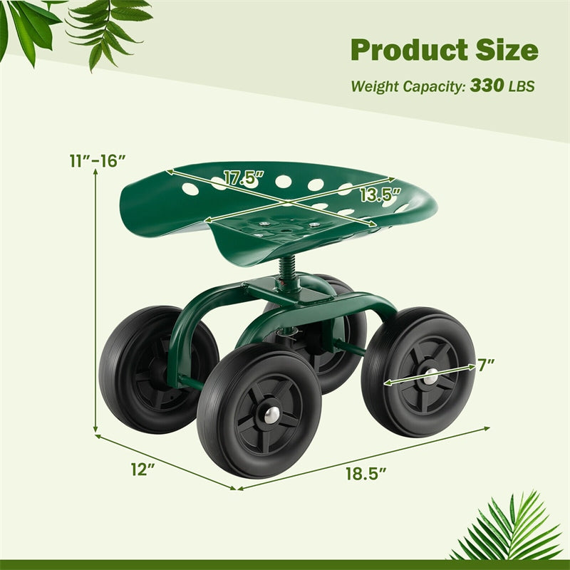 Heavy Duty Rolling Garden Cart Adjustable Height Utility Stool Cart with 360¡ã Swivel Seat & Wheels