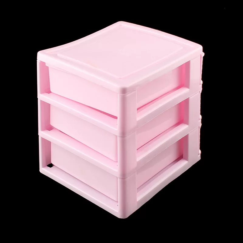 Home Bedroom Plastic 3 Layers Cosmetics Hairpin Storage Box Case Pink