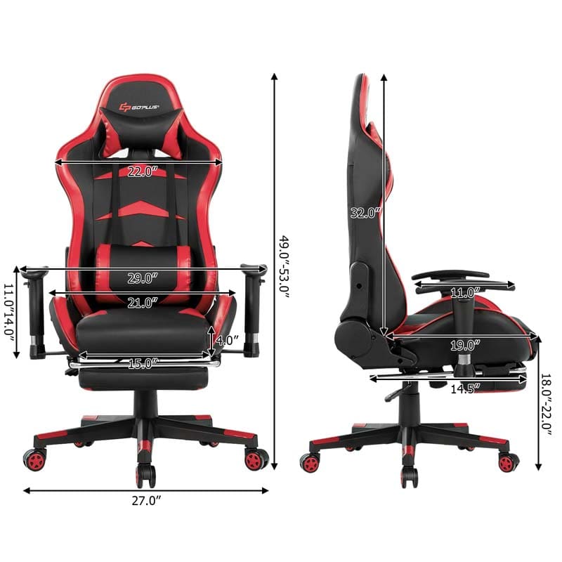 PU Leather Massage Gaming Chair with Footrest, Height Adjustable High Back Ergonomic Gamer Racing Recliner, Swivel PC Game Chair Office Chair