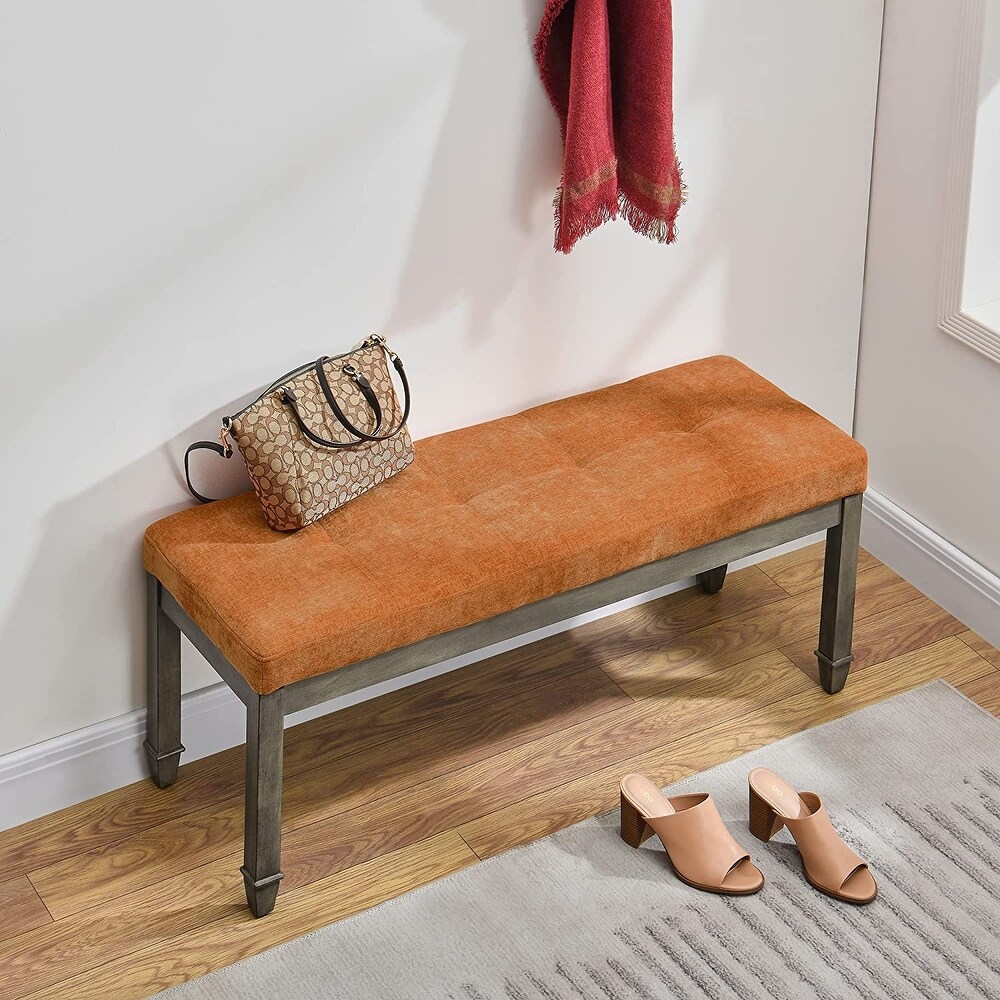 Solid Wood Upholstered Tufted Bench for Bedroom Entryway