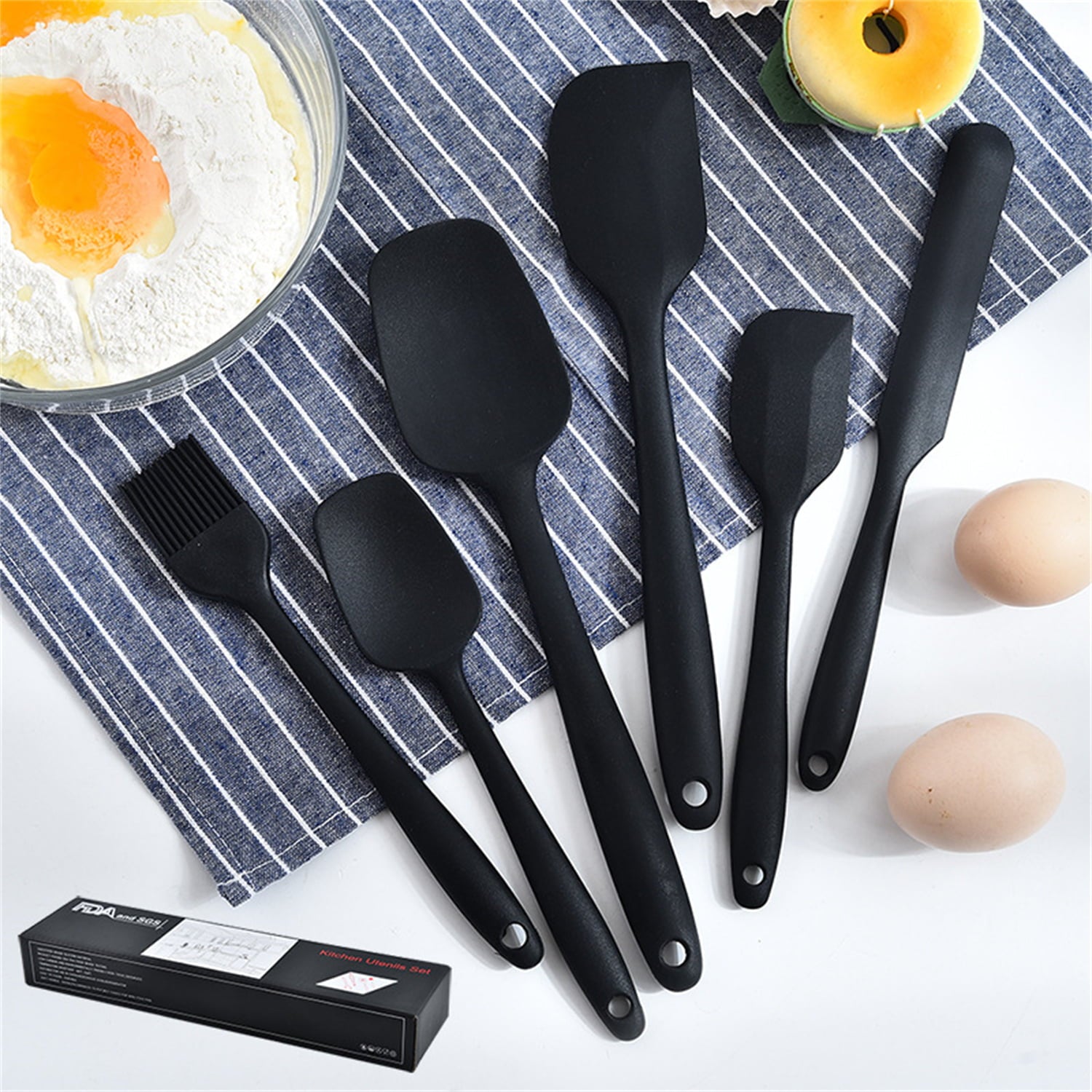 Silicone Spatula Set of 6 Mountdog Heat Resistant Spatula Kitchen Utensils for Cooking Nonstick Cookware Dishwasher Black