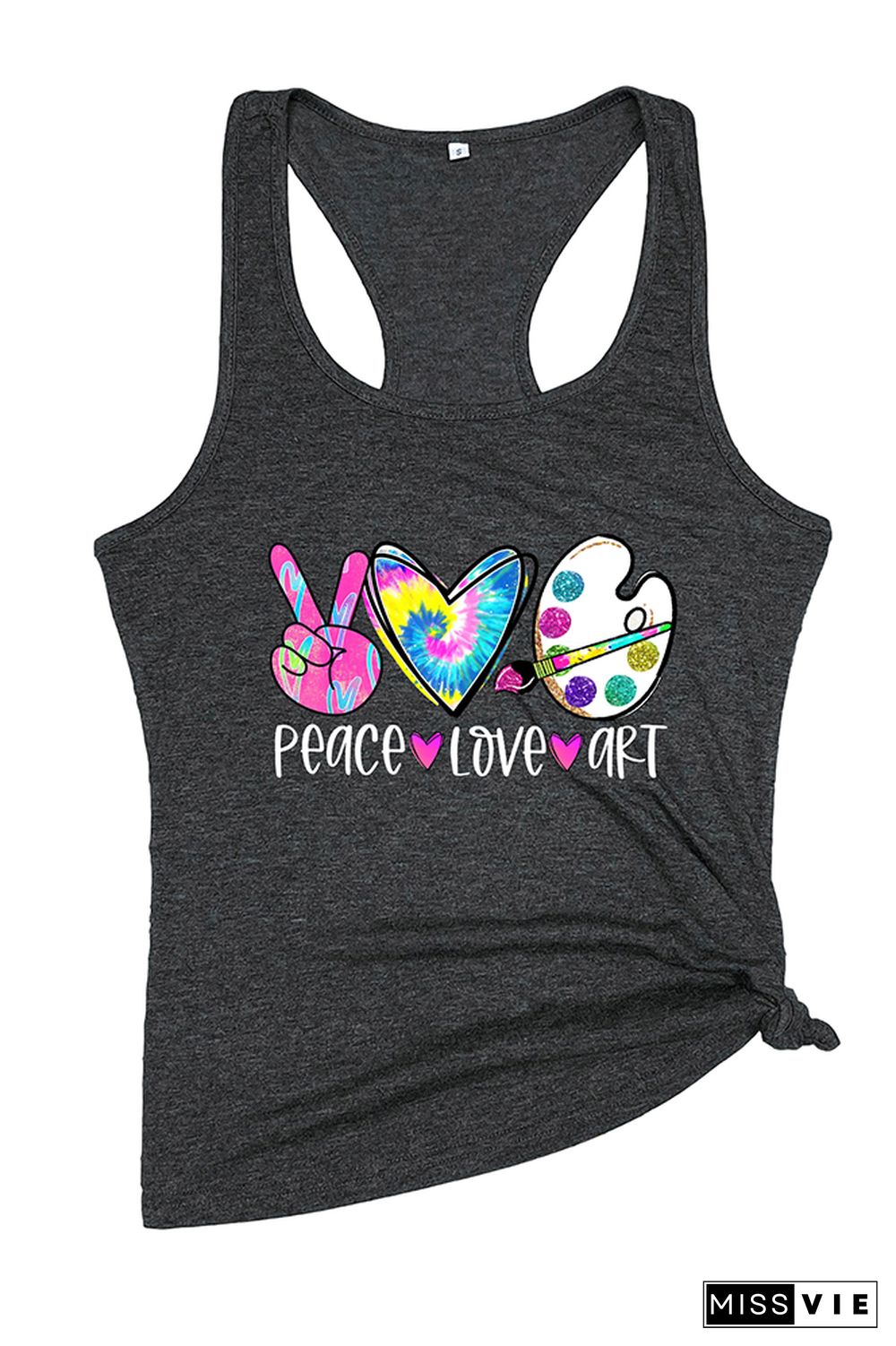 Peace Love Art Colorful Tie Dye Printed Sleeveless Tank Top Wholesale