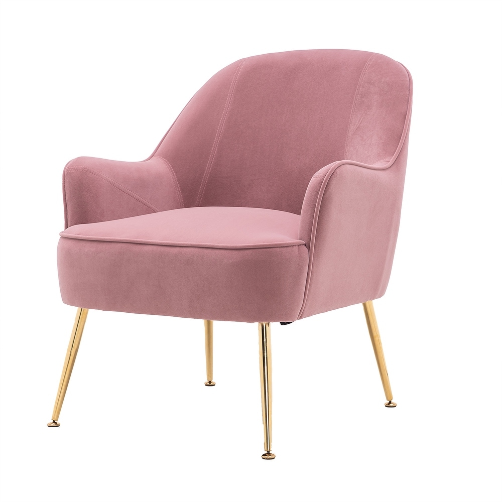 Soft Velvet Accent Chair With Gold Legs And Adjustable Feet Screws