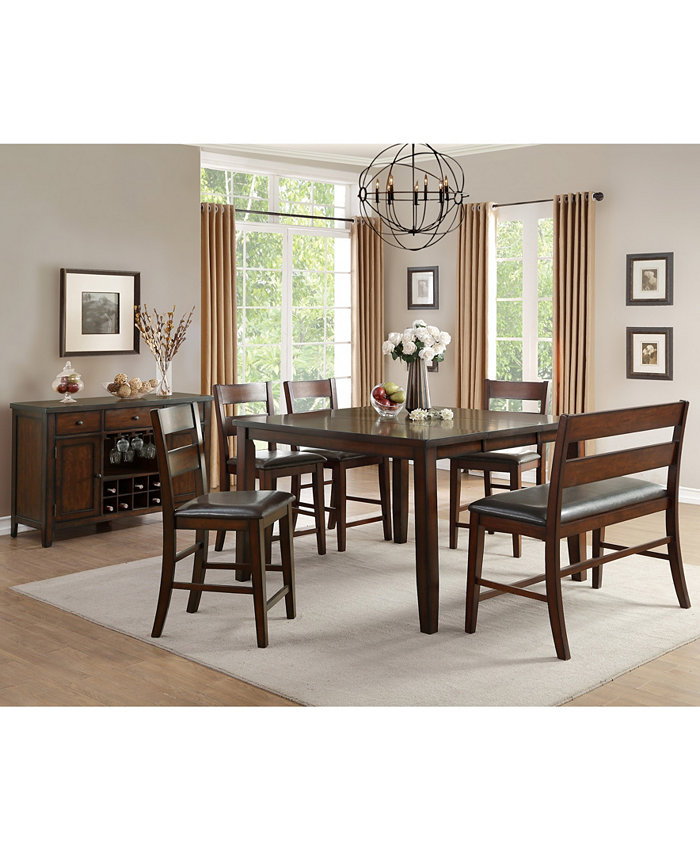 Homelegance Leona 6pc Dining Set (Counter Height Square Table 4 Side Chairs and Bench)