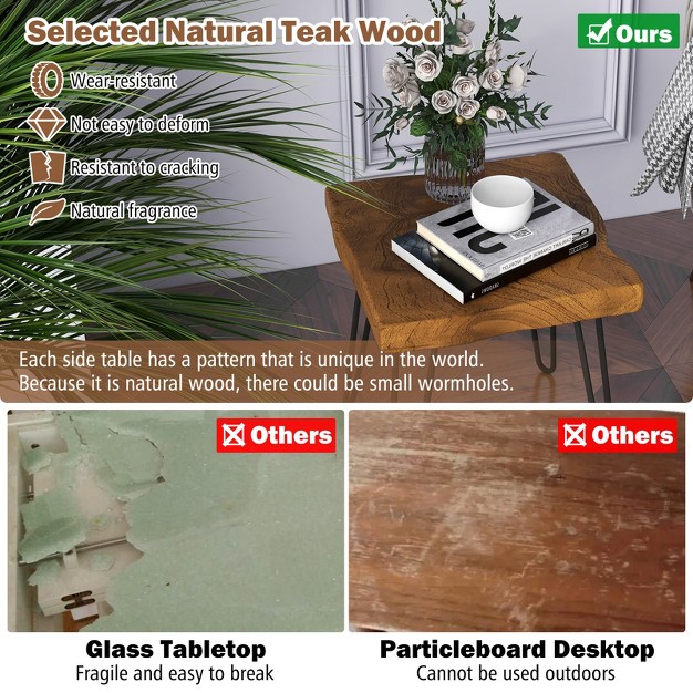 16 quot Solid Teak Wood Side Table Indoor Outdoor Square Side Table W Metal Legs Solid Wood Patio Table Home End Table